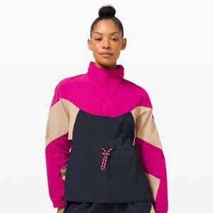 Lululemon Evergreen Anorak Pink Tan Navy Size 8 Windproof Packable